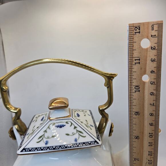 Franklin Porcelain 1986 Decorative Teapot w Stand Flowers Birds Japan FP Vintage - Picture 15 of 15